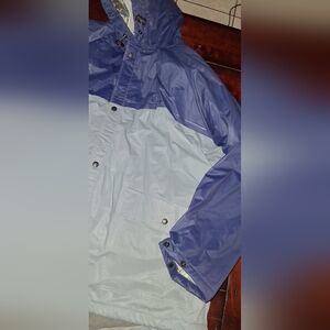 Men's Blue and Gray Hooded Raincoat
